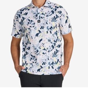 Bad Birdie Savannah Swing Core Polo Mens 2XL Blue Pink Floral Golf Shirt BBMP001